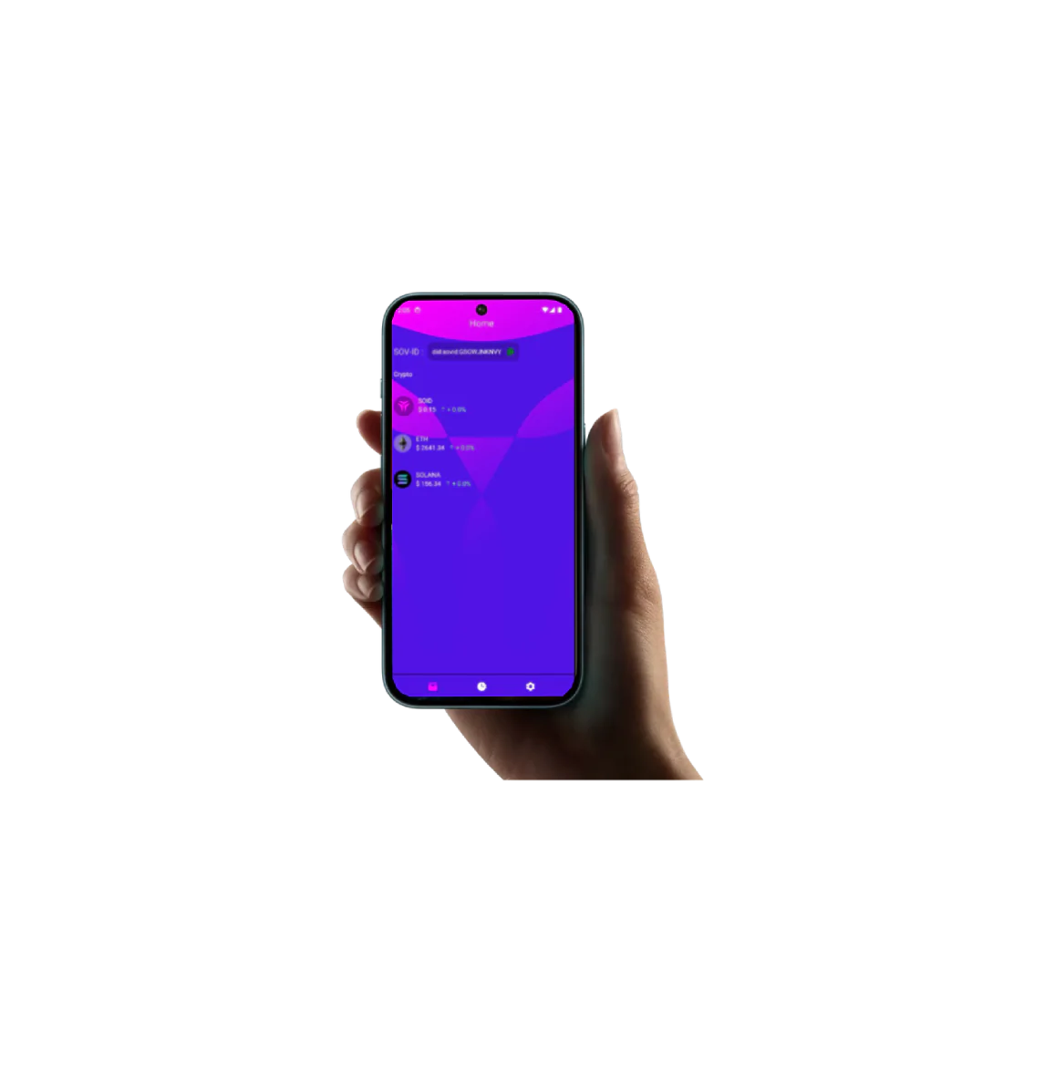 Human hand holding a phone. The screen displaying the interface of T3 wallet